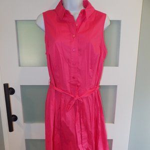 AB Studio Pink Sleeveless 1/2 Button Down Belted Dress Size 10 Women's